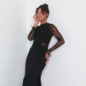 Lulus Bragging Rights Black Lace Long Sleeve Column Maxi Dress - Size XS